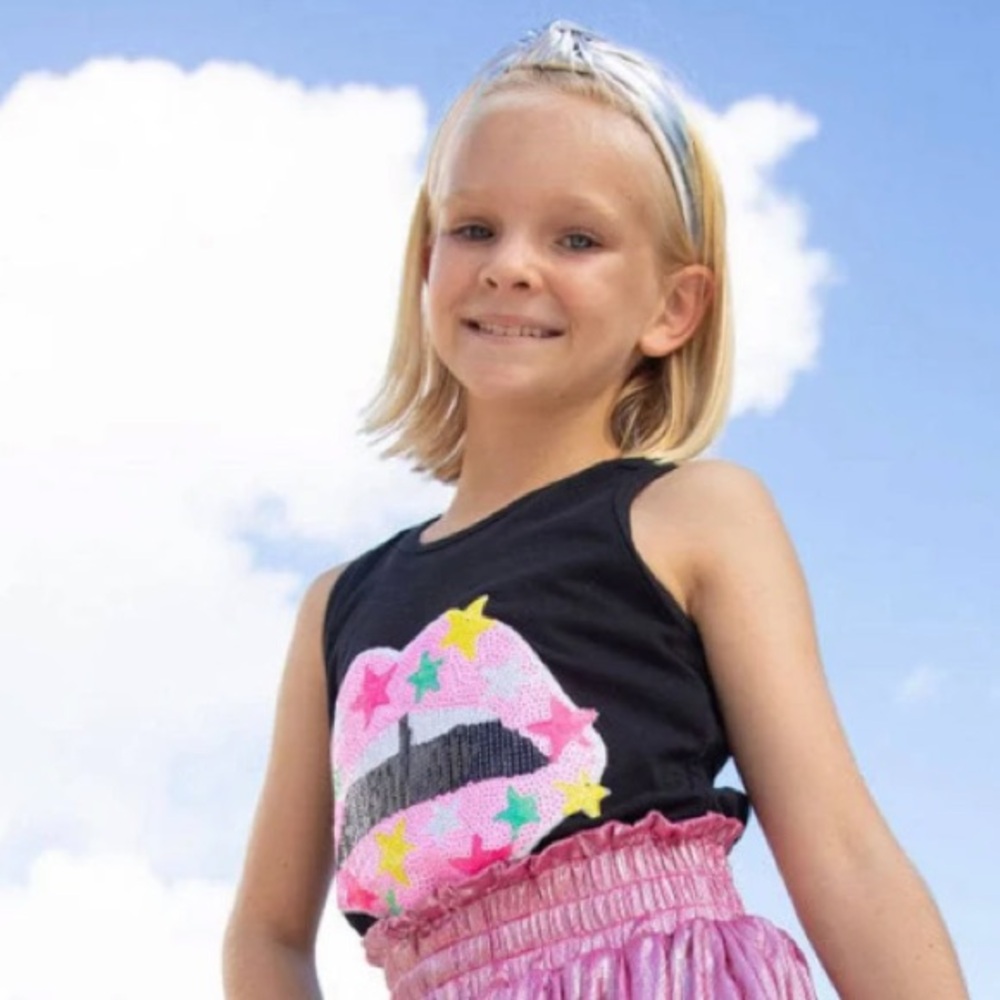 Lola + The Boys Black Tank Top with Sequins Star Design - Picture 2 of 6